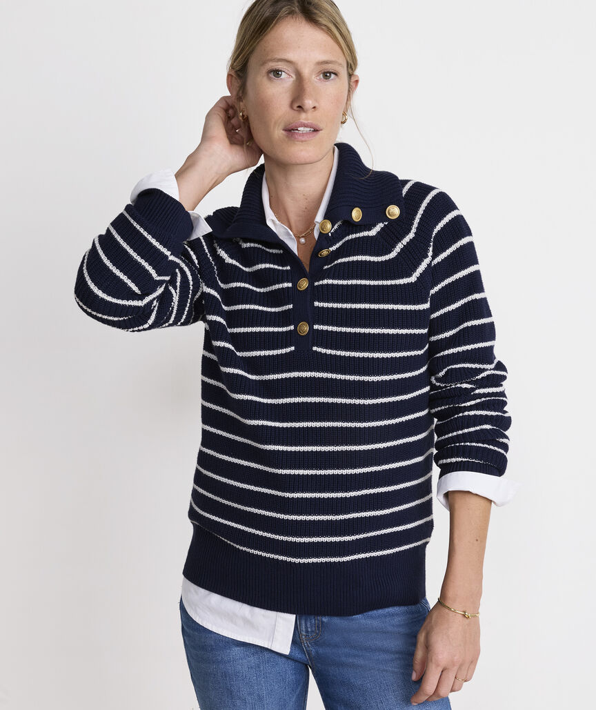 Ribbed Button-Collar Sweater