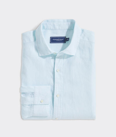 Vineyard Vines Linen Spread Collar Solid Shirt (Crystal Blue) (Size: Small)