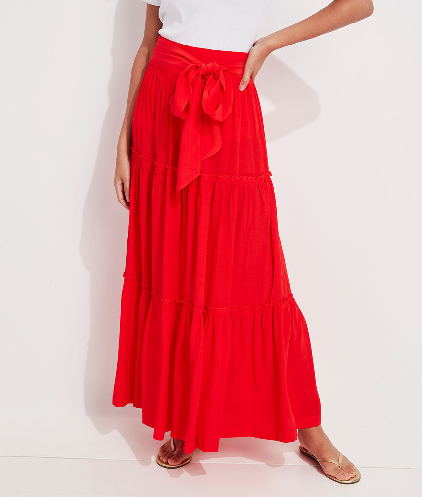 Tie-Front Tiered Maxi Skirt