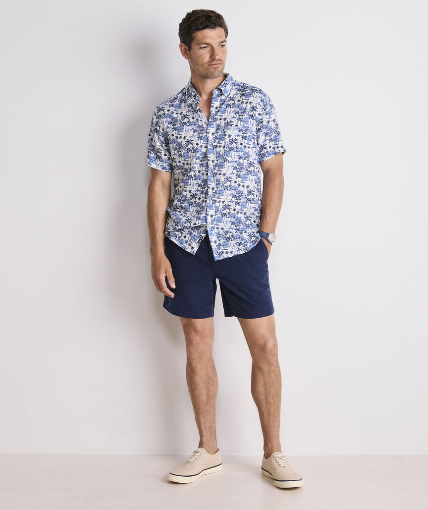 Gasparilla Scene Linen Blend Short-Sleeve Shirt