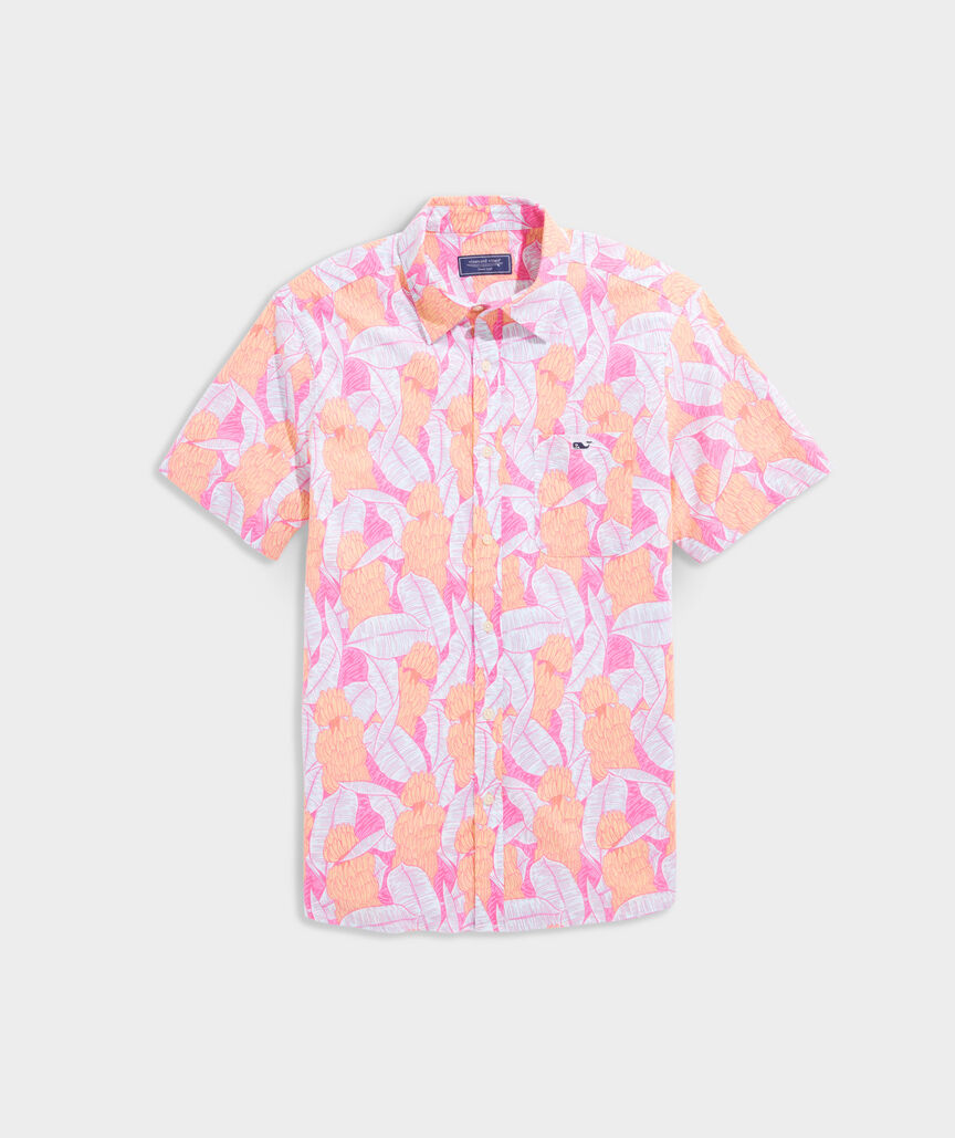 Stretch Cotton Short-Sleeve Banana Tropical Shirt