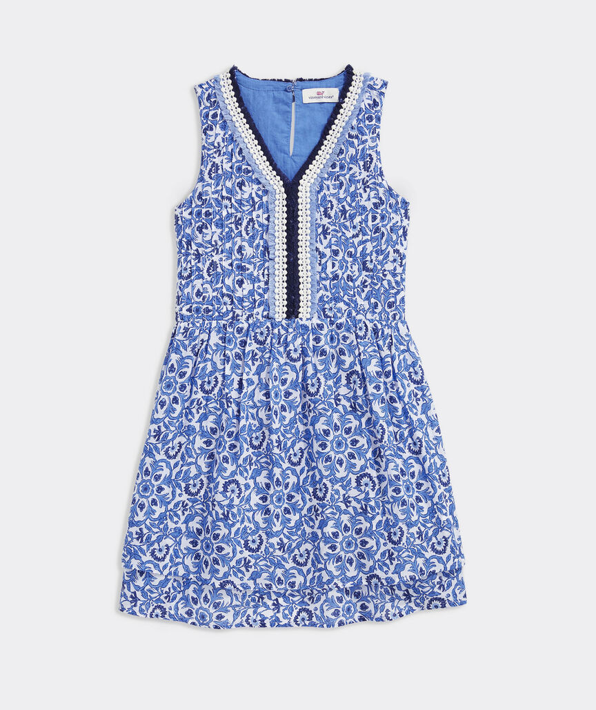Girls' Blue Katama Tile Pintuck Dress