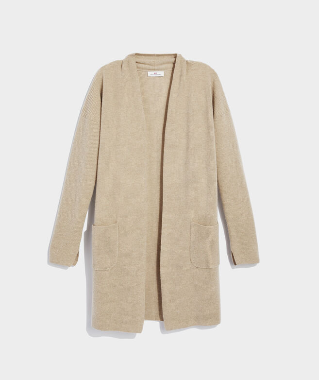 Lightweight Cashmere Waffle Open-Front Sweater