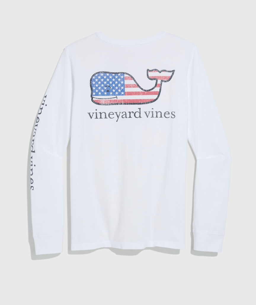 Women's Flag Whale Long-Sleeve Pocket Tee