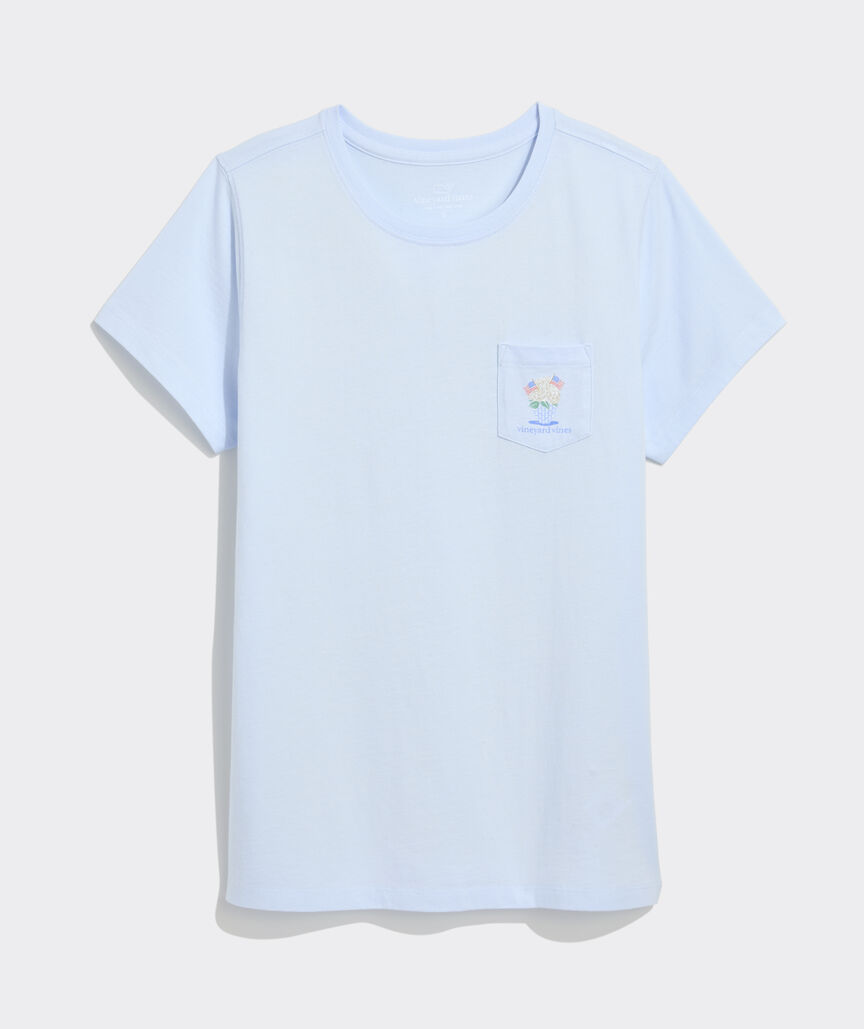 Watercolor Hydrangea & Flags Short-Sleeve Pocket Tee
