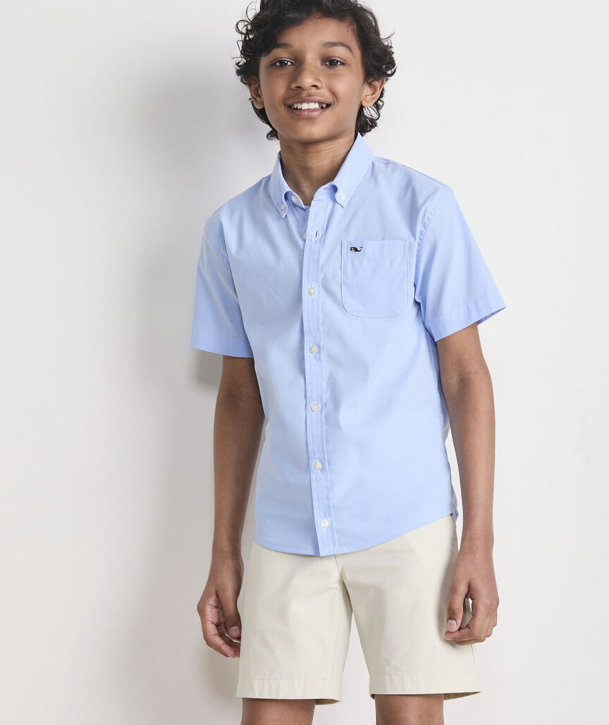 Boys' Performance Cotton Breakwater Solid Short-Sleeve Shirt