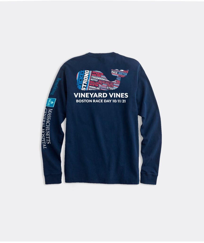 Kids' Wicked Strong Boston Marathon Whale Long-Sleeve Pocket Tee
