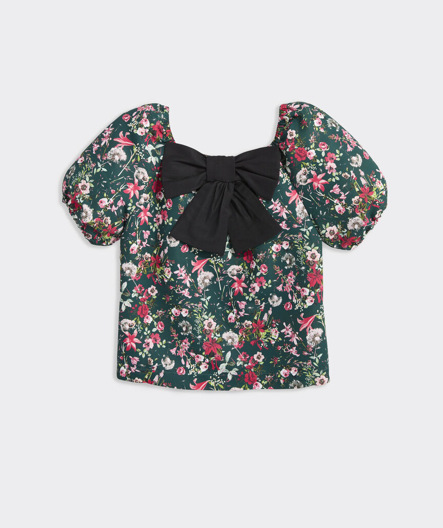 Girls' Puff-Sleeve Bow Top