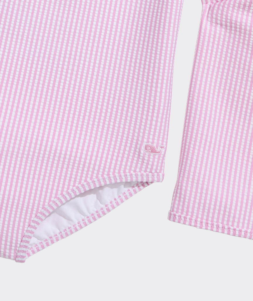 Girls' Seersucker Long Sleeve Zipper One-Piece