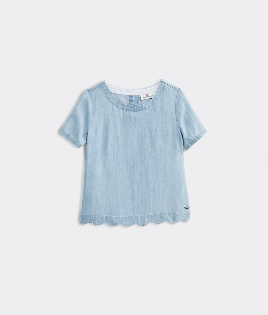 Girls' Chambray Scallop Top