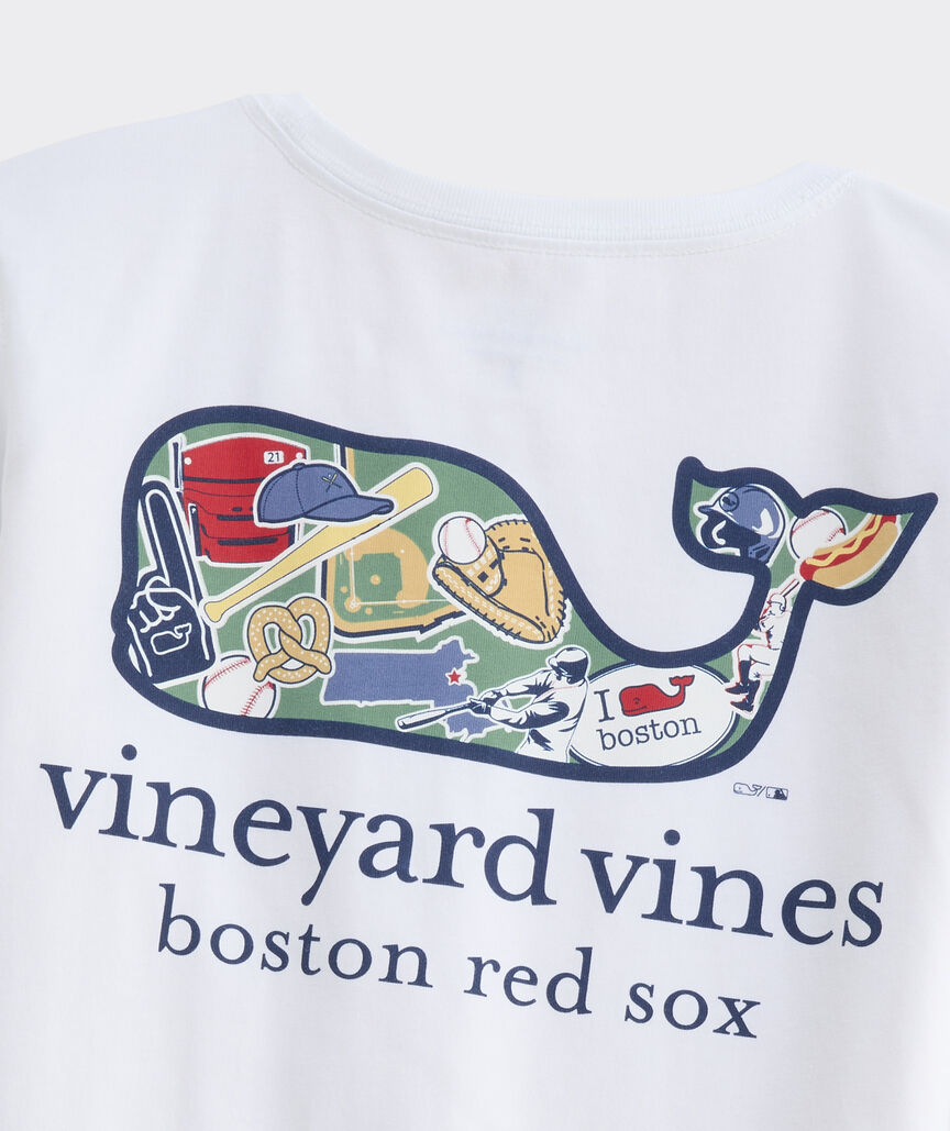 Girl's Boston Red Sox Long-Sleeve Sticker Whale Fill Pocket T-Shirt