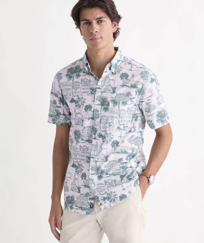 Charleston Scene Cotton Short-Sleeve Shirt