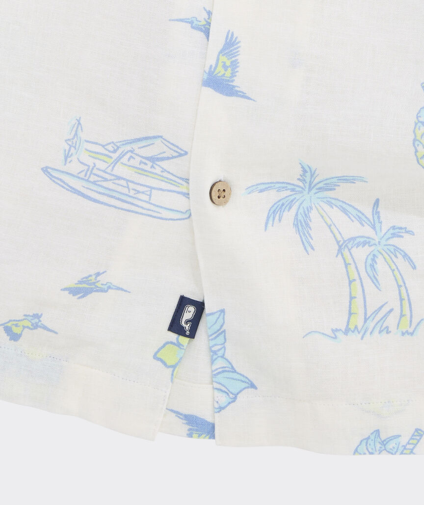 Tropical Airways Linen Blend Short-Sleeve Cabana Shirt