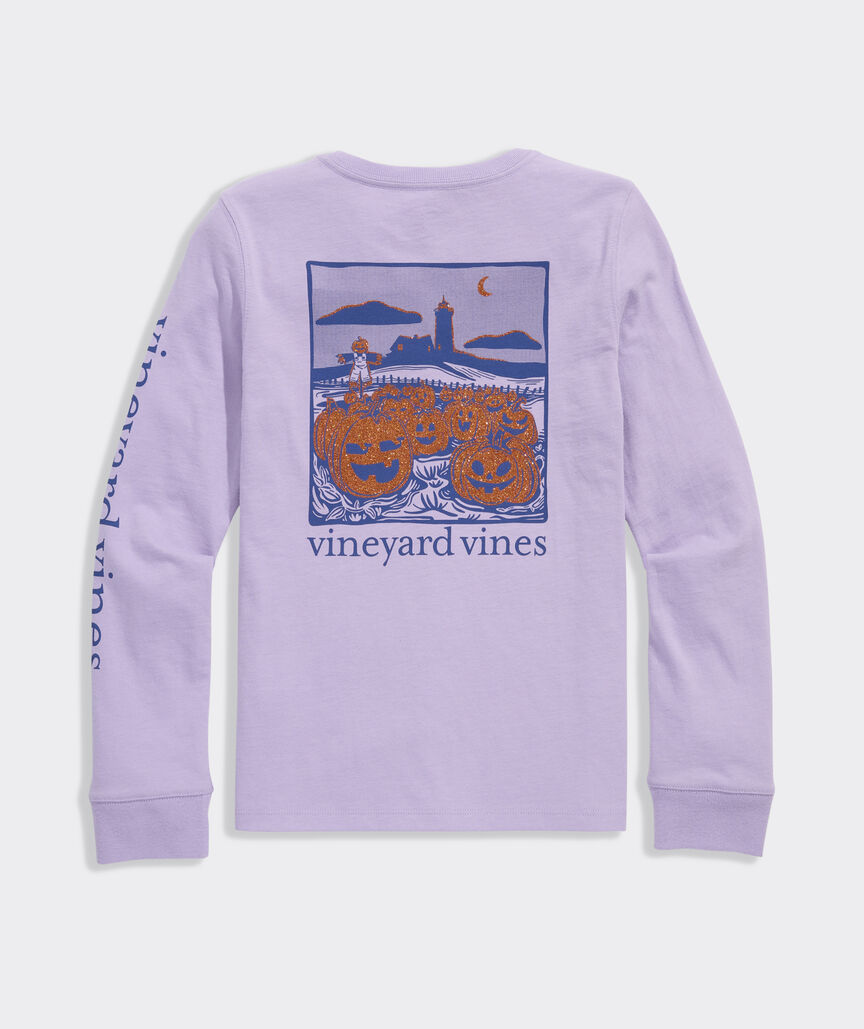 Girls' Glitter Pumpkin Long-Sleeve Pocket Tee