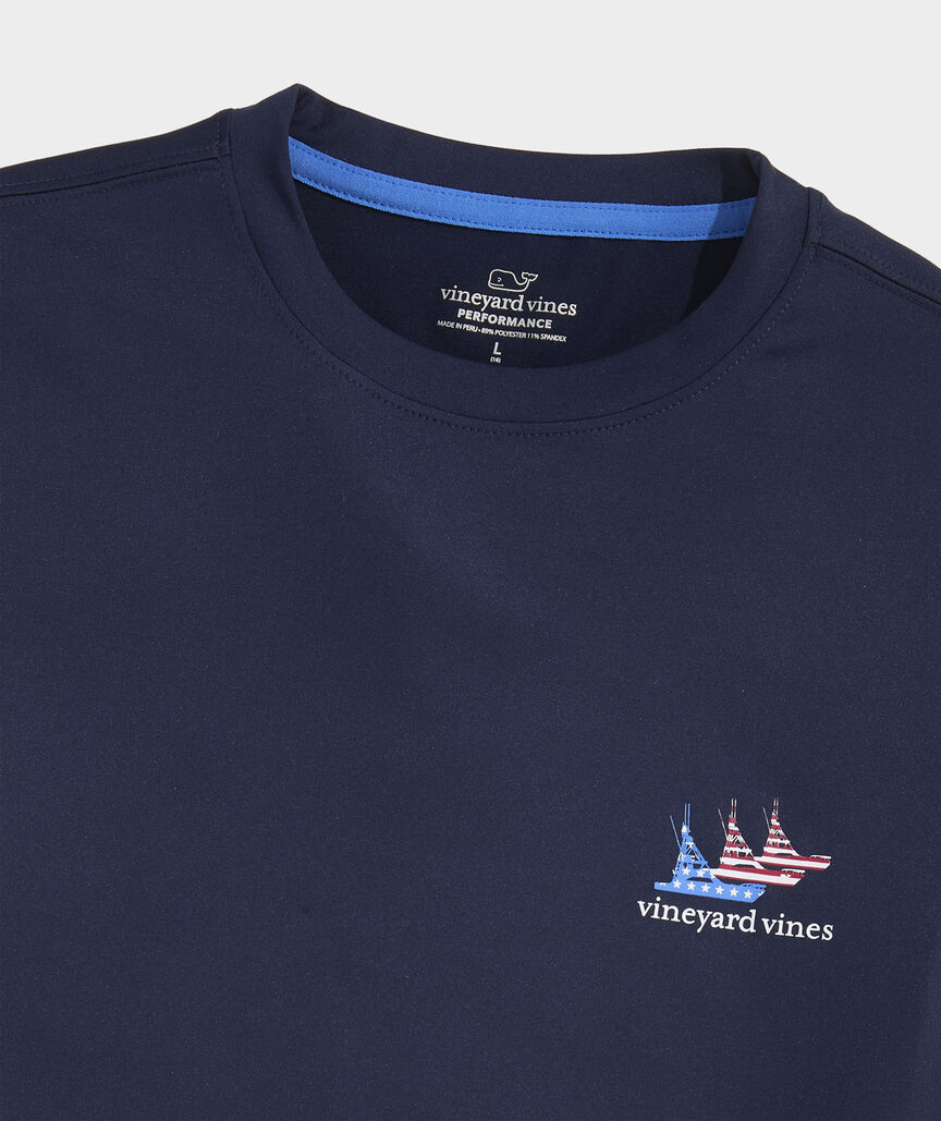 Boys' Performance Sportfisher USA Flag Long-Sleeve Harbor Sun Tee