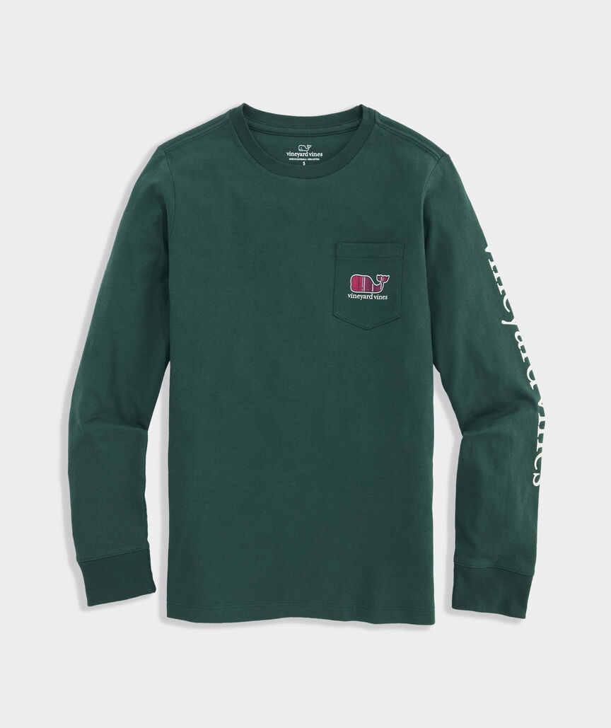 Boys' Holiday Plaid Whale Long-Sleeve Pocket Tee