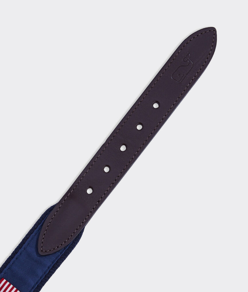 Vineyard Vines Boys American Flag Canvas Club Belt - 1 1/4" Wide, Brass Buckle, Italian Leather Ends, Handmade In USA