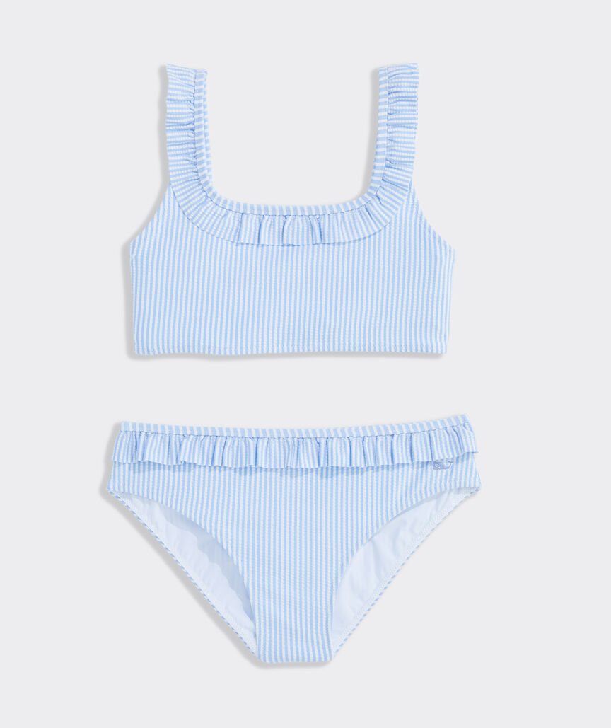 Girls' Seersucker Ruffle Square Neck Bikini