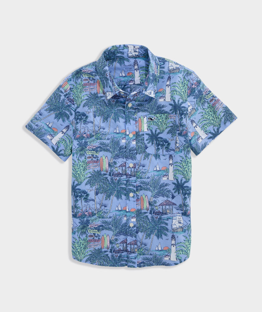 Boys' Printed Cotton Short-Sleeve Shirt