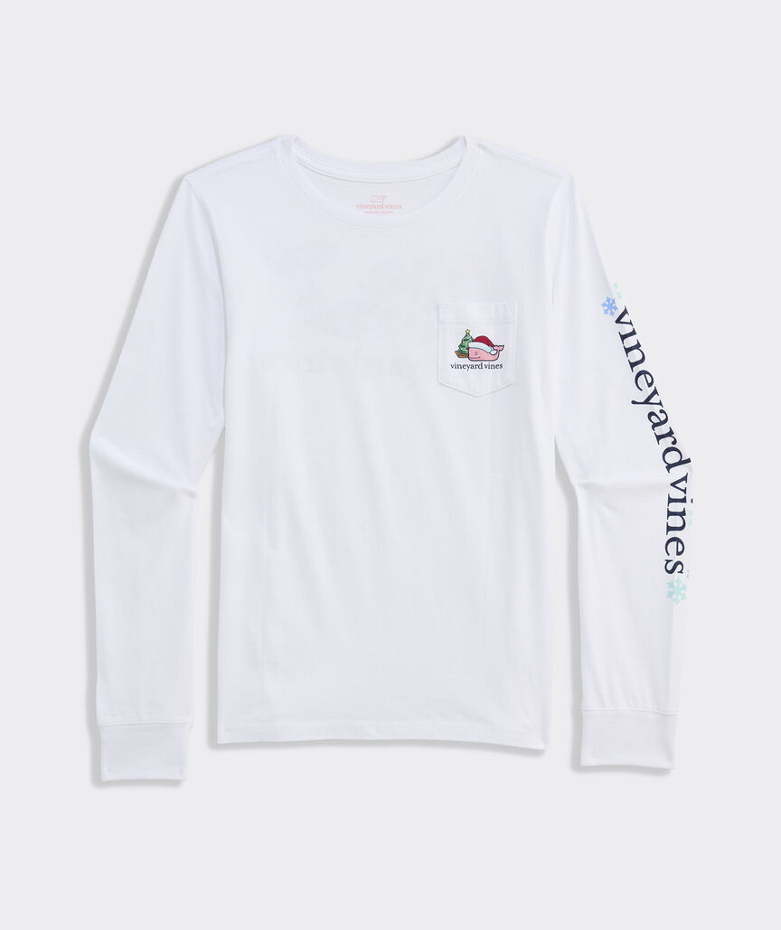 Girls' Santa Whale Icon Long-Sleeve Pocket Tee