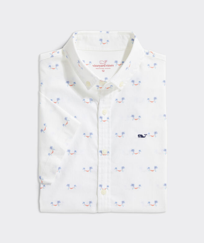 Boys' Stretch Cotton Short-Sleeve Printed Shirt