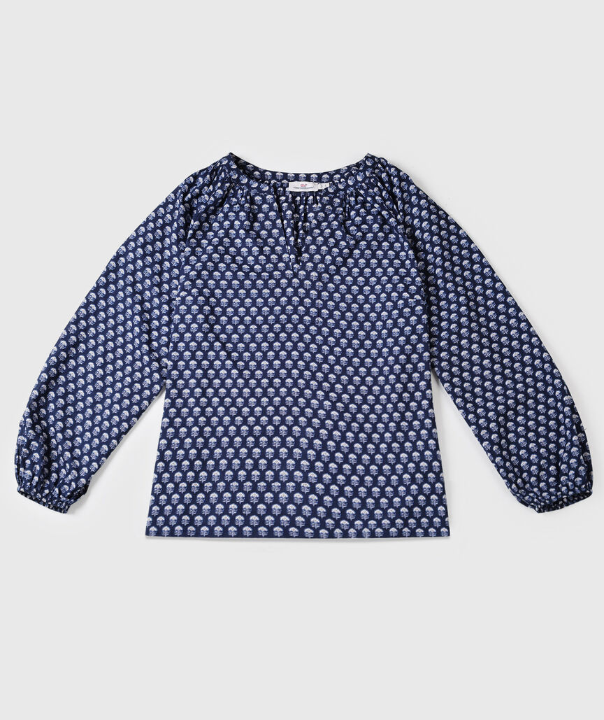OUTLET Long-Sleeve Printed Popover Top