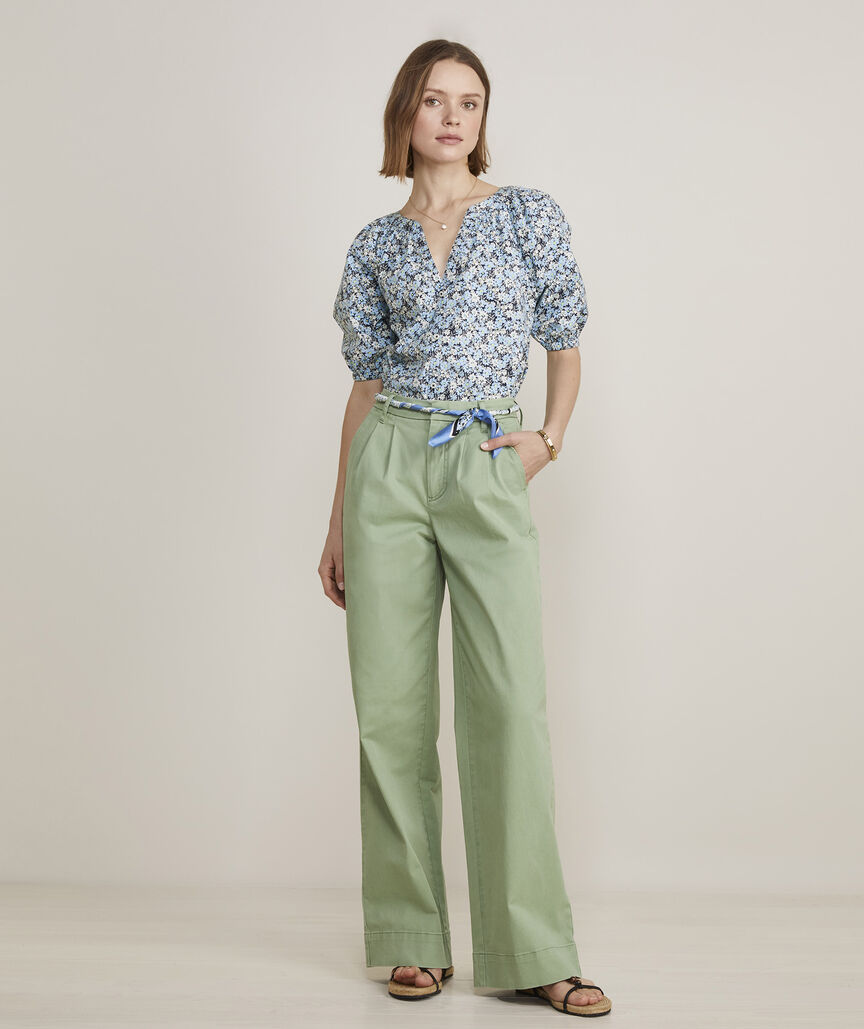 Poplin Button-Front Raglan Top