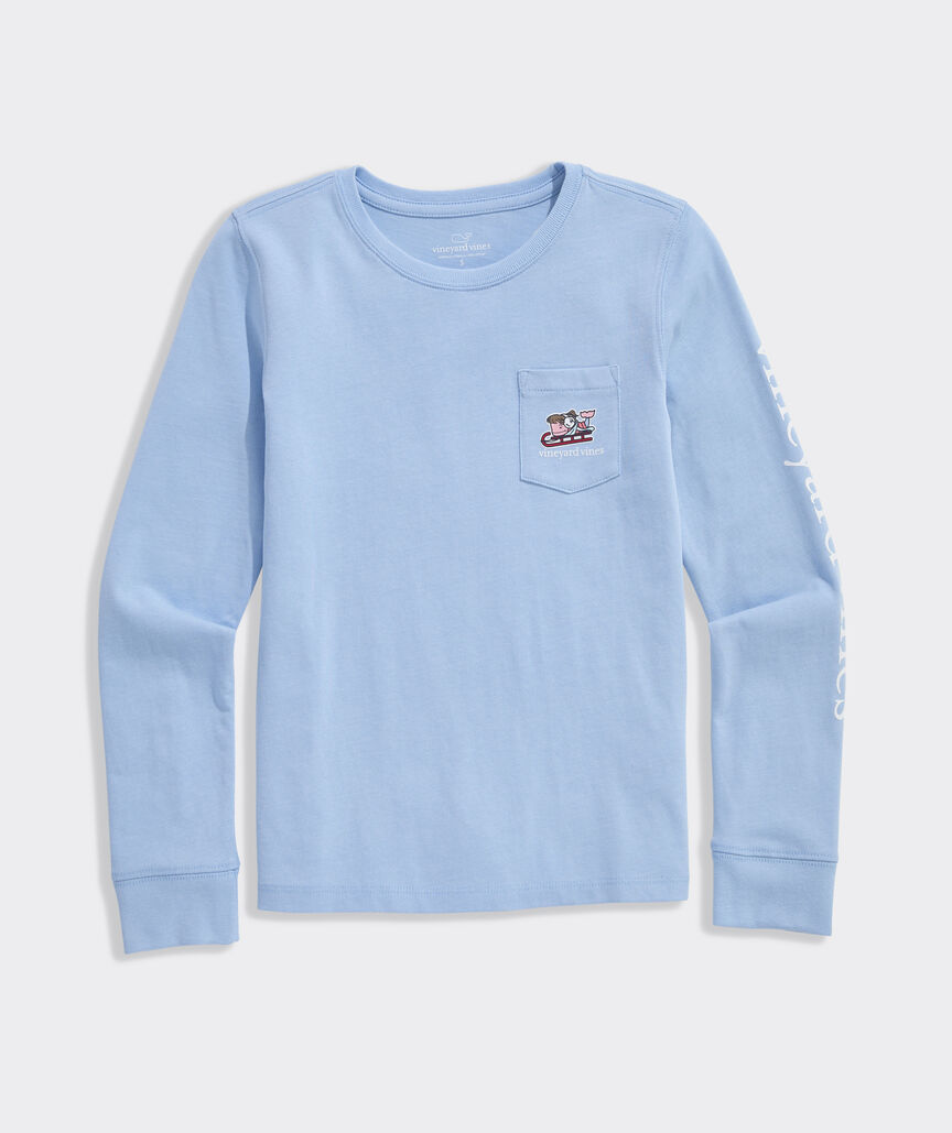 Girls' Sledding Glitter Whale Long-Sleeve Pocket Tee