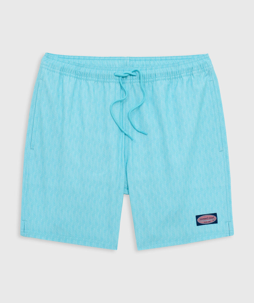 OUTLET 7 Inch Sketched Herringbone Chappy Swim Trunks