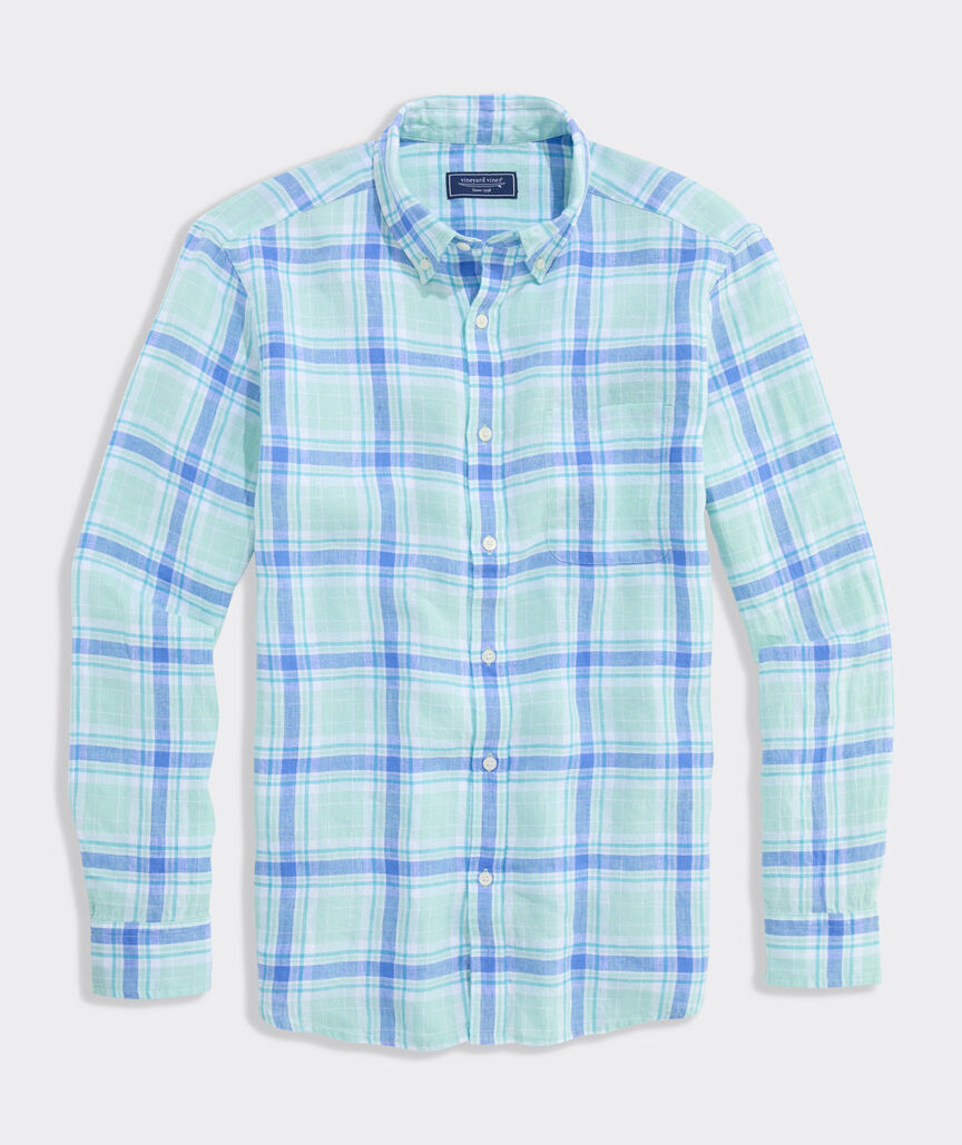 Sea Glass Plaid Linen Shirt