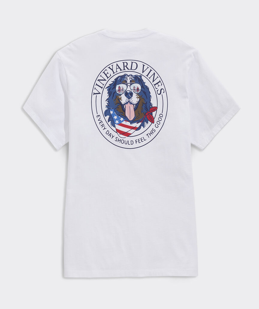 USA Flag Mountain Dog Short-Sleeve Pocket Tee