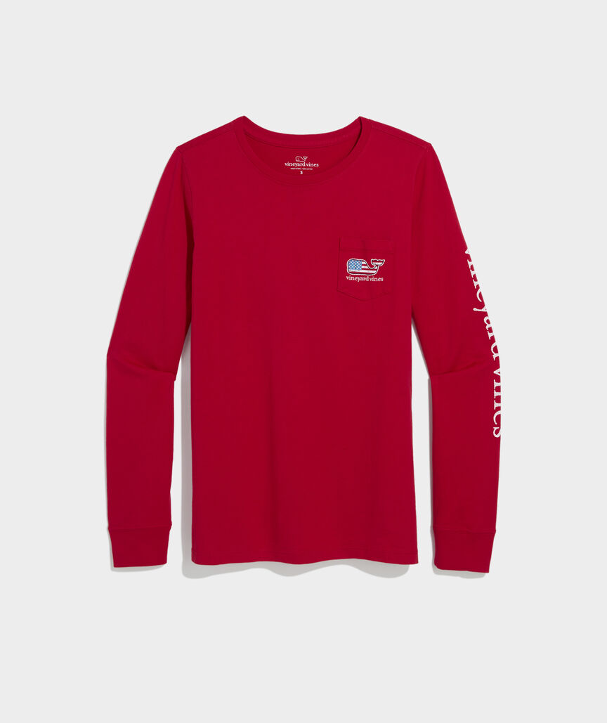 Women's Flag Whale Long-Sleeve Pocket Tee