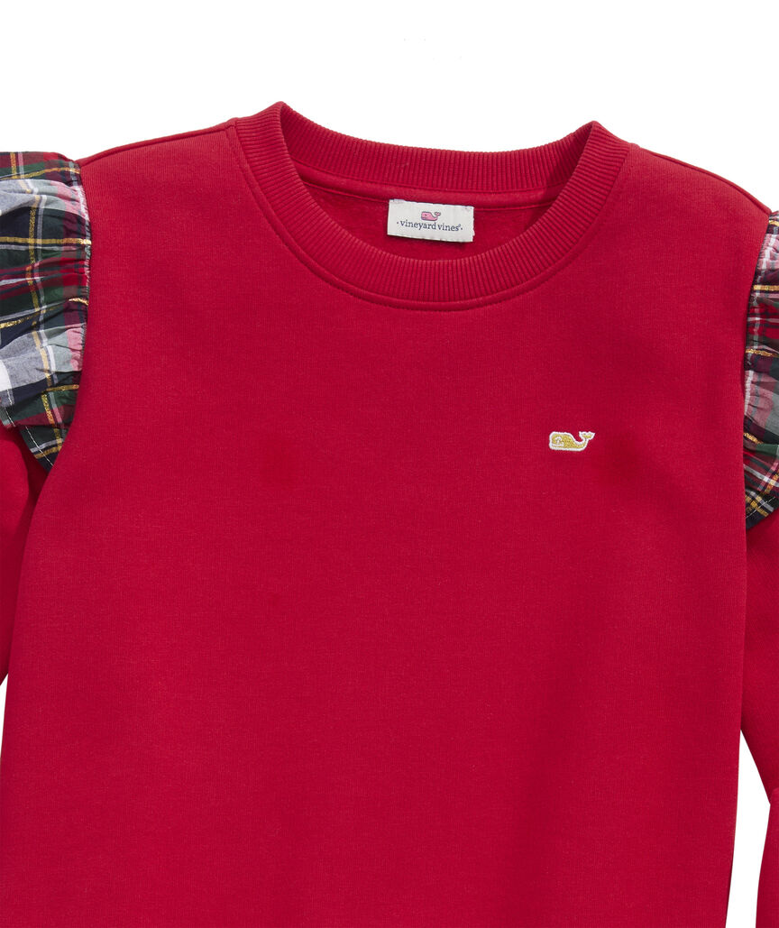 OUTLET Girls' Tartan Ruffle Crewneck Sweatshirt