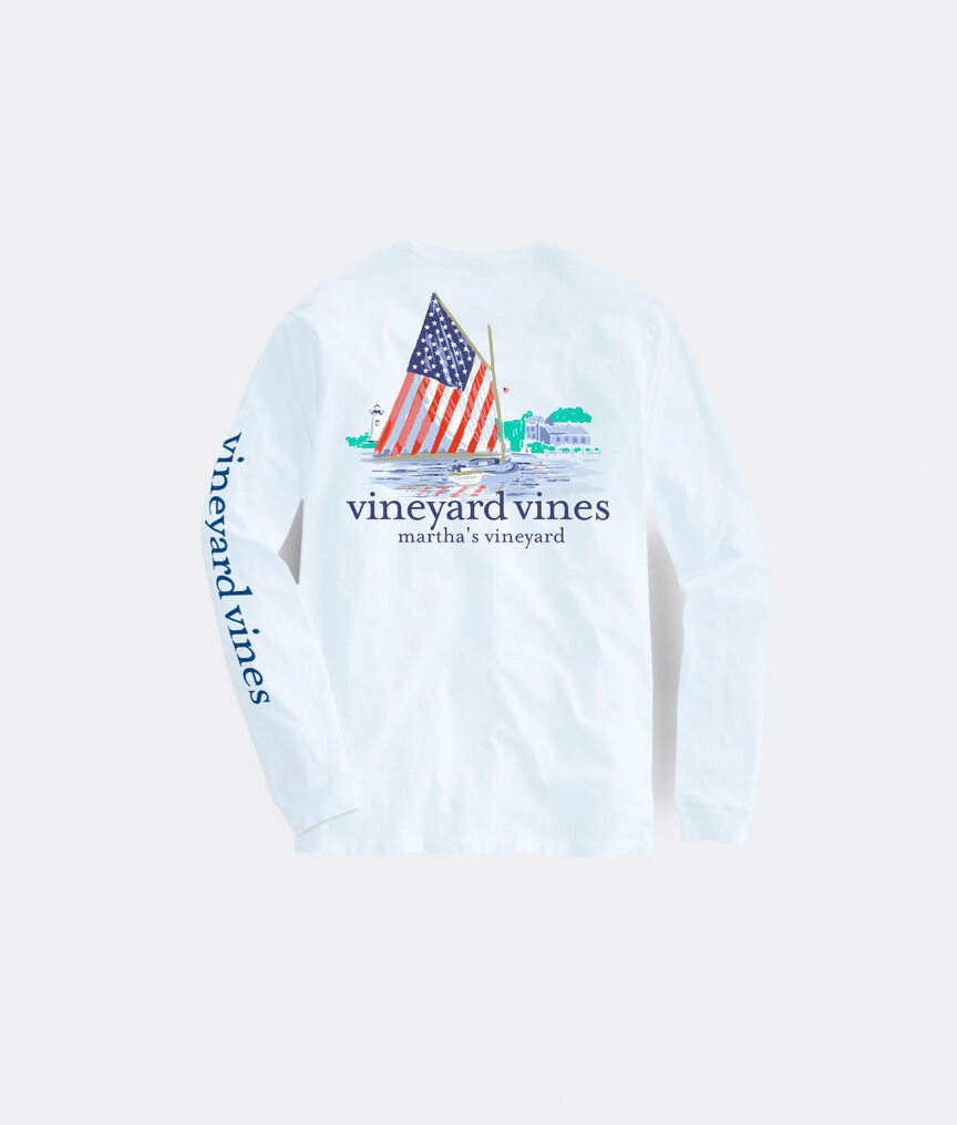Women's Limited-Edition USA Catboat Painted Scene Long-Sleeve Pocket Tee