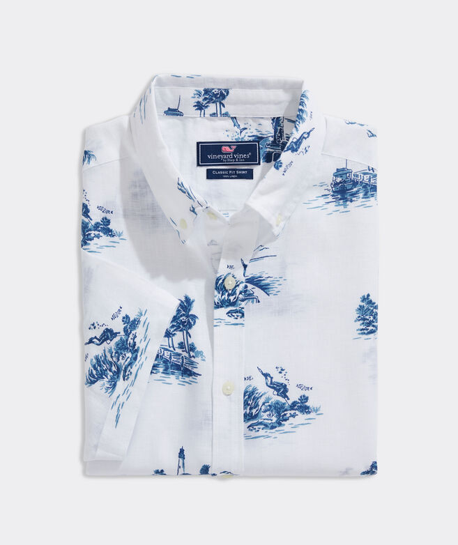 Linen Short-Sleeve Key West Scenic Shirt