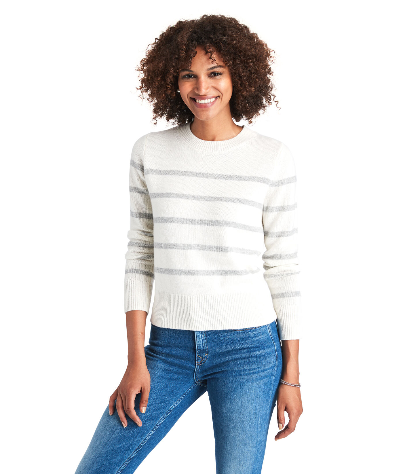 Autumn Cashmere Texture Breton Crew Sweater With Flame Stitch main image 0