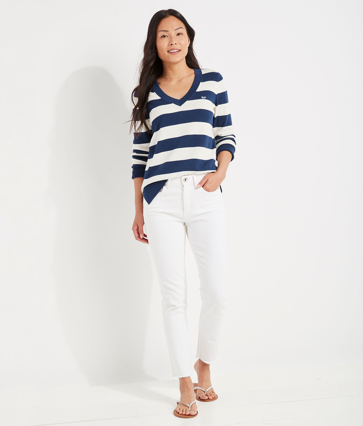 Shop Striped Heritage Cotton VNeck Sweater at vineyard vines