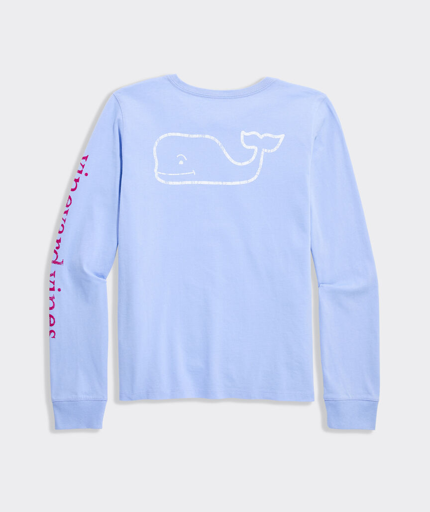Girls' Two-Toned Vintage Whale Long-Sleeve Pocket Tee