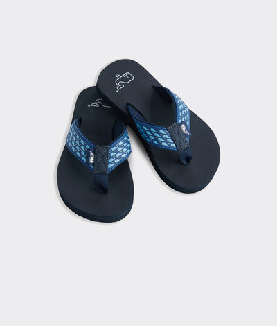 Vineyard Vines Boys Whale Classic Flip Flops (Blue) (Size: 10)
