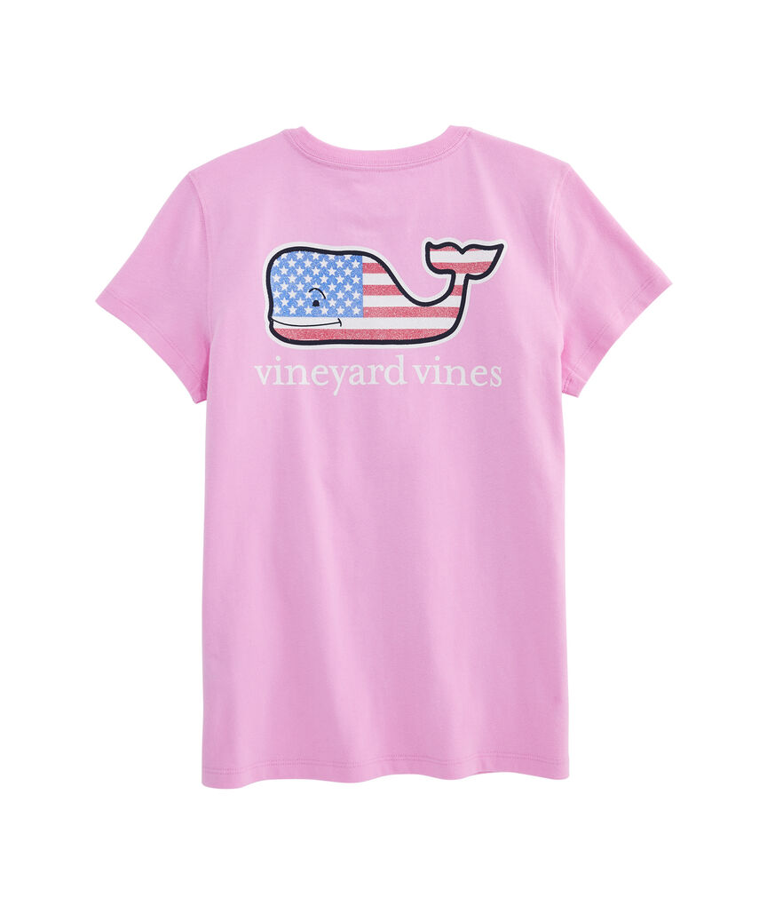 Girls' Glitter Flag Whale Short-Sleeve Pocket Tee