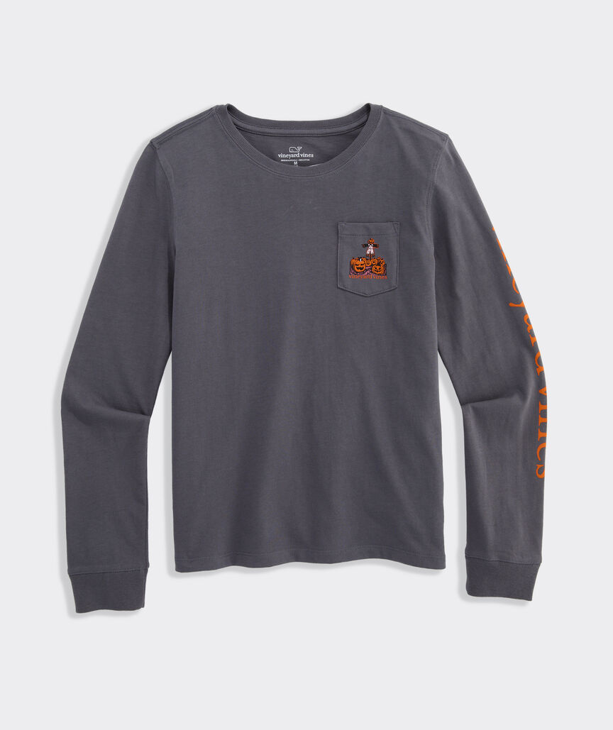 Girls' Glitter Pumpkin Long-Sleeve Pocket Tee
