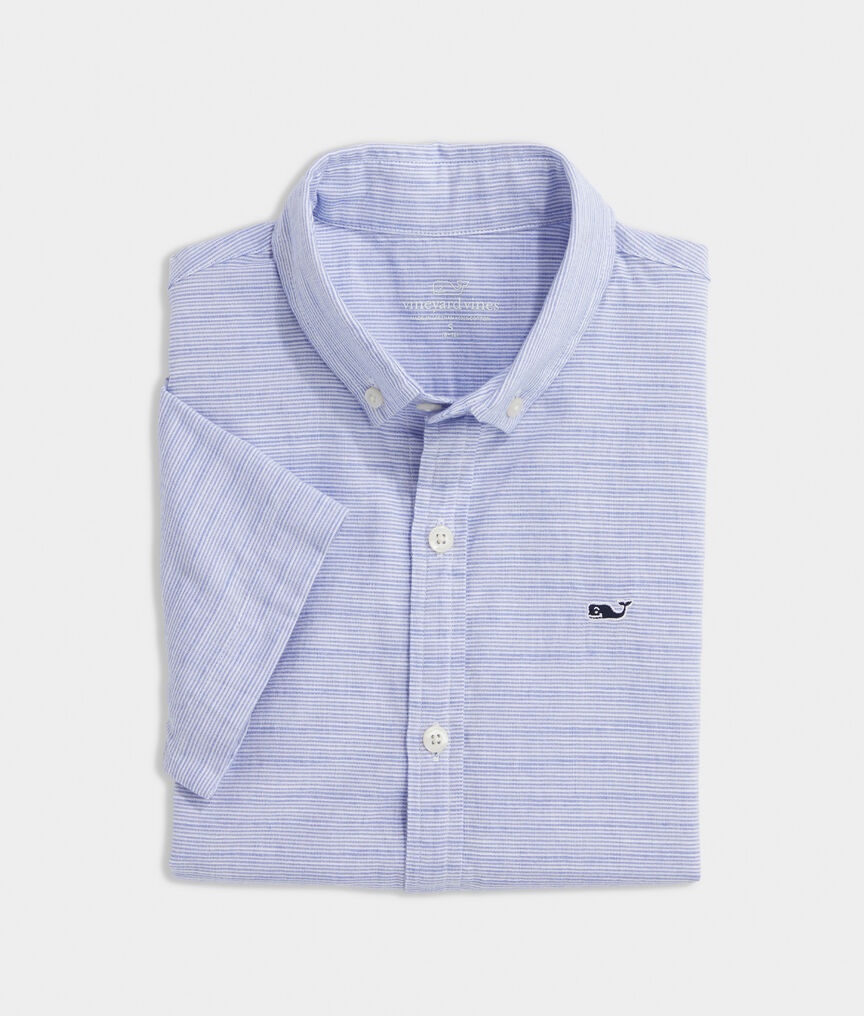 Boys' Classic Fit Short-Sleeve Shirt in Slub Poplin