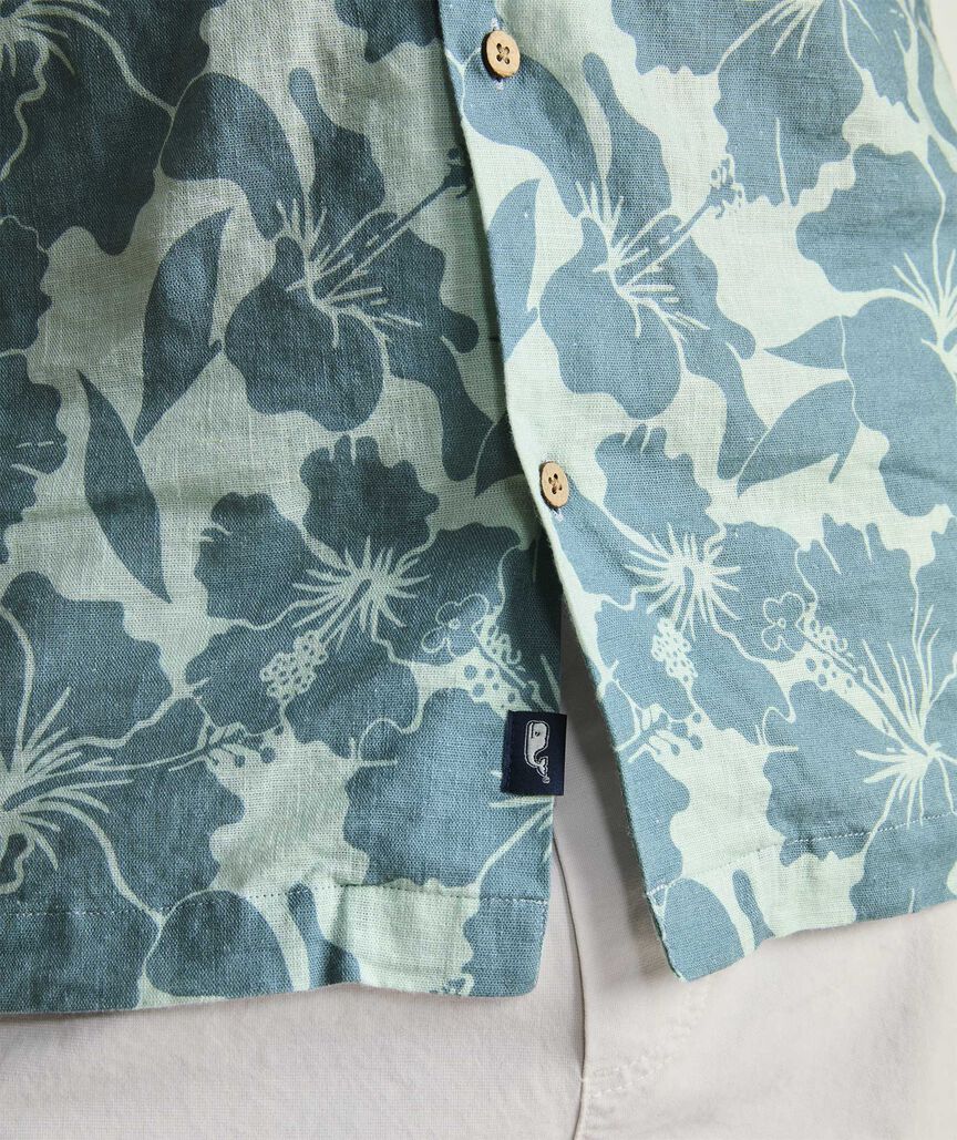 Hibiscus Floral Linen Blend Short-Sleeve Cabana Shirt
