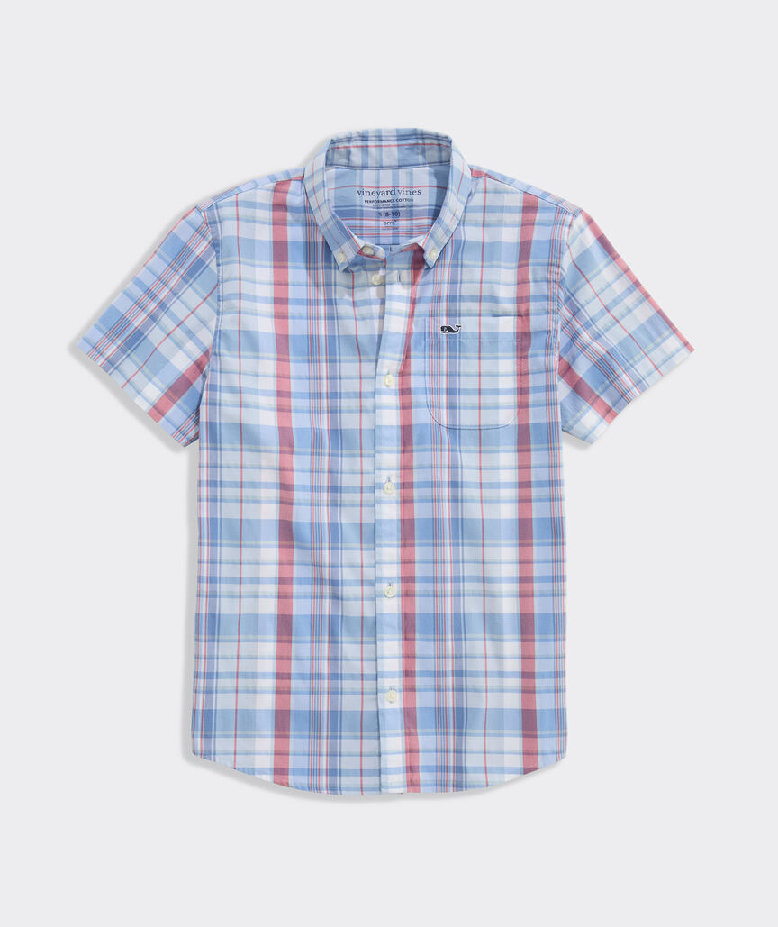 Boys' Performance Cotton Plaid Short-Sleeve Shirt