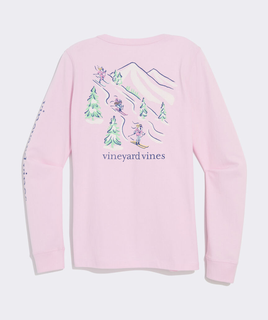 Women's Sketched Skiers Long-Sleeve Pocket Tee