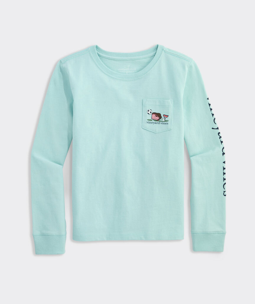 Girls' Soccer Whale Long-Sleeve Pocket Tee