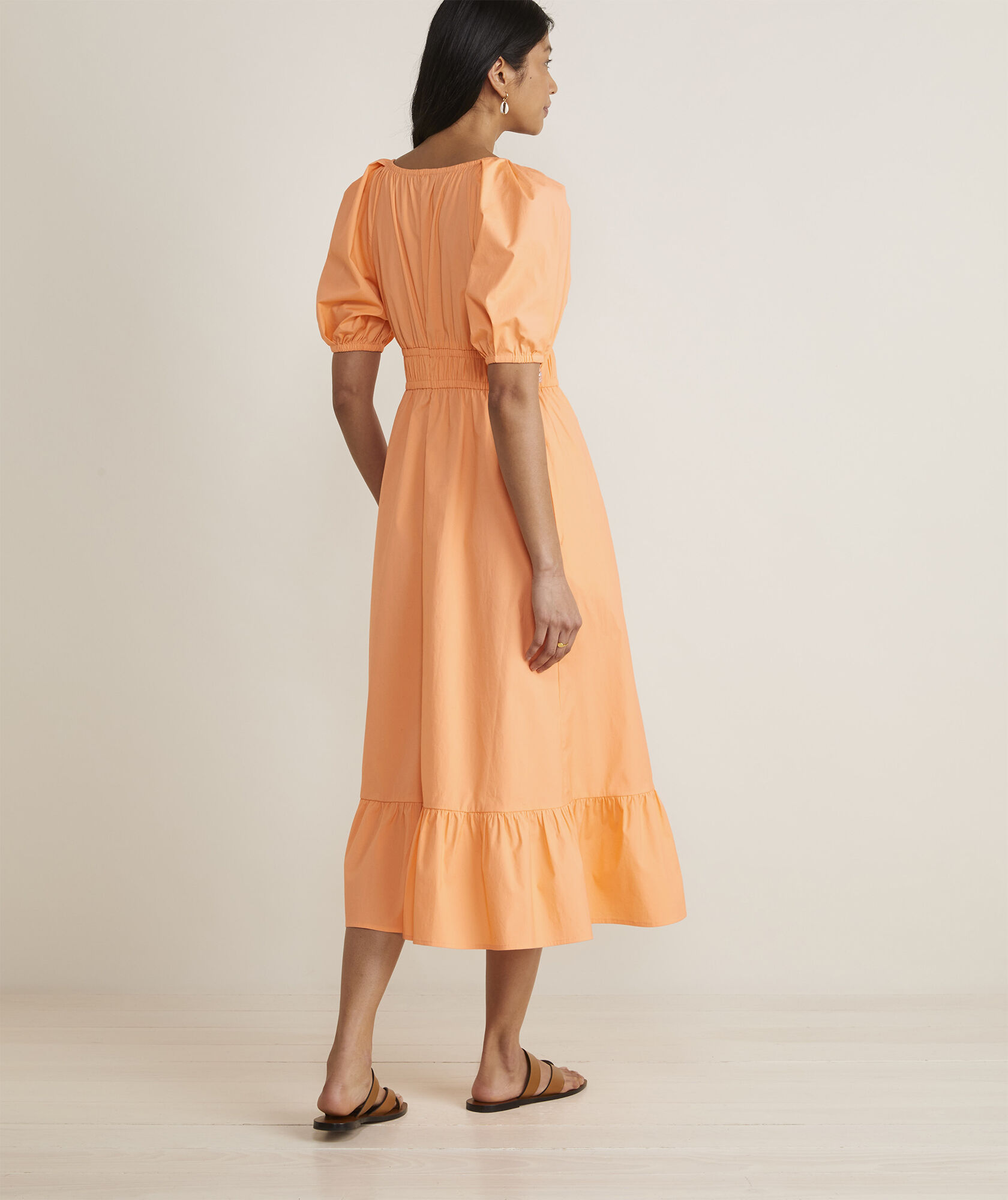 Marina Poplin Puff-Sleeve Midi Dress