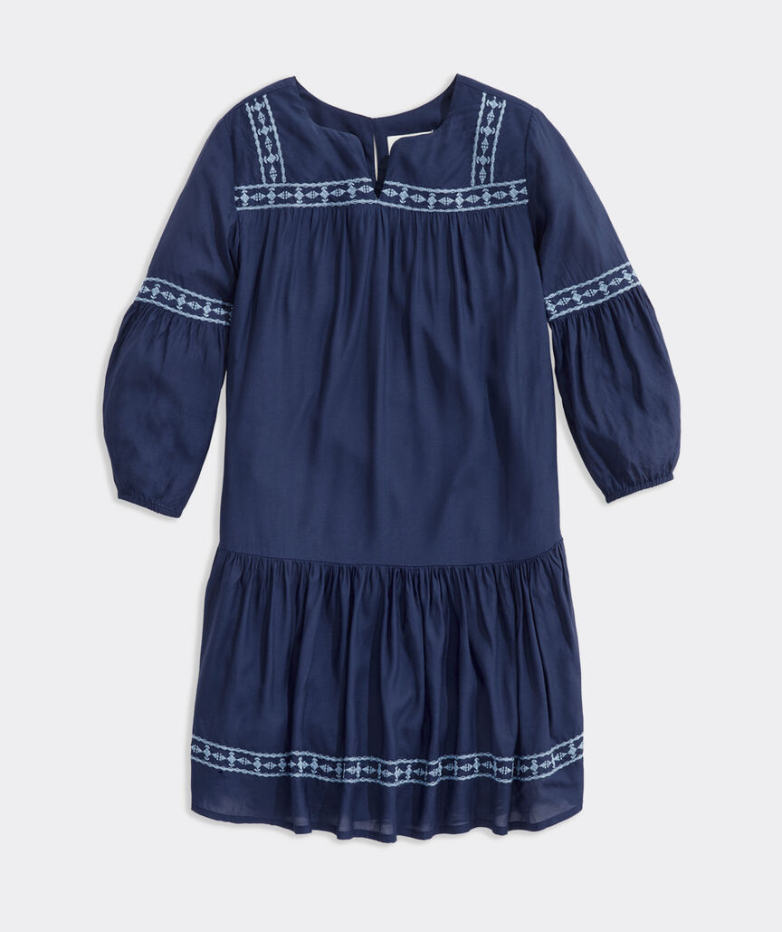Girls' Navy Embroidered Dress