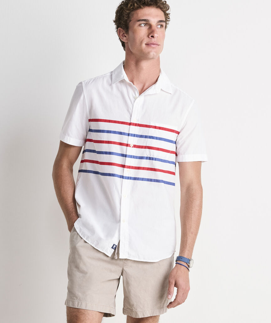 Ash Stripe Cotton Madras Short-Sleeve Shirt