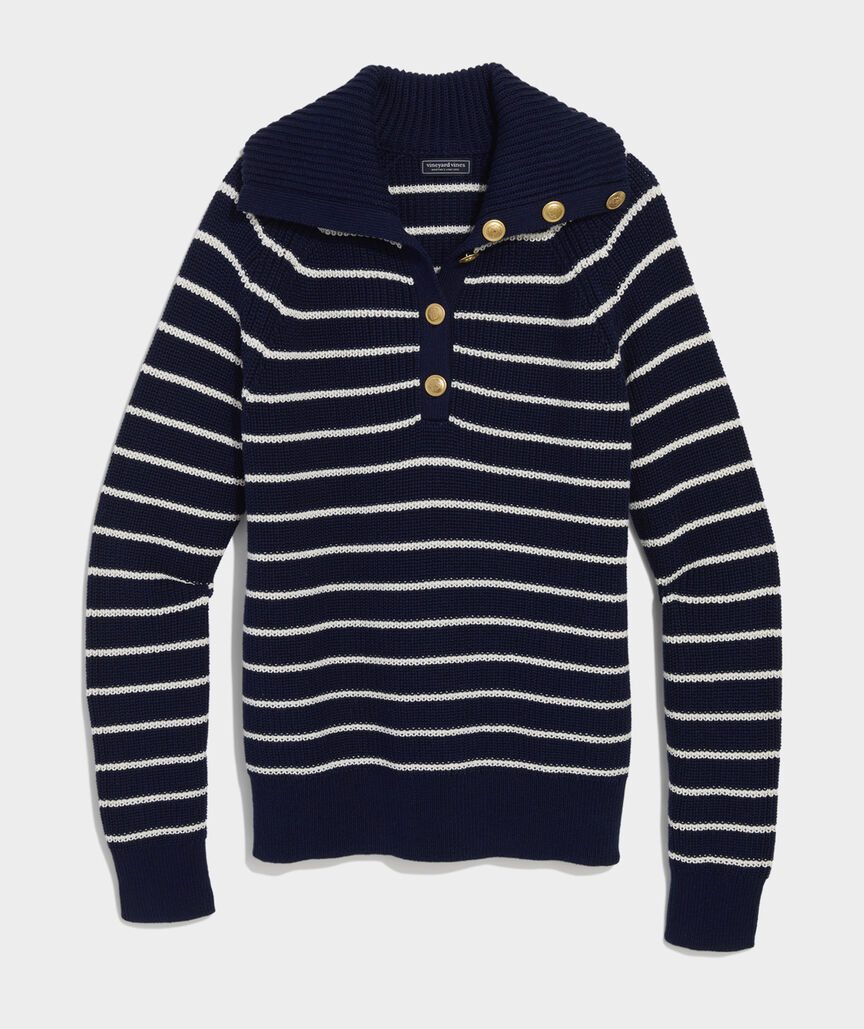 Ribbed Button-Collar Sweater